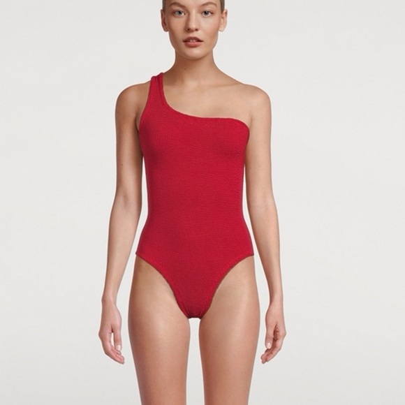 New Hunza G Red Nancy Swimsuit Crinkle One Shoulder Monokini Bikini Stretch - Picture 11 of 16